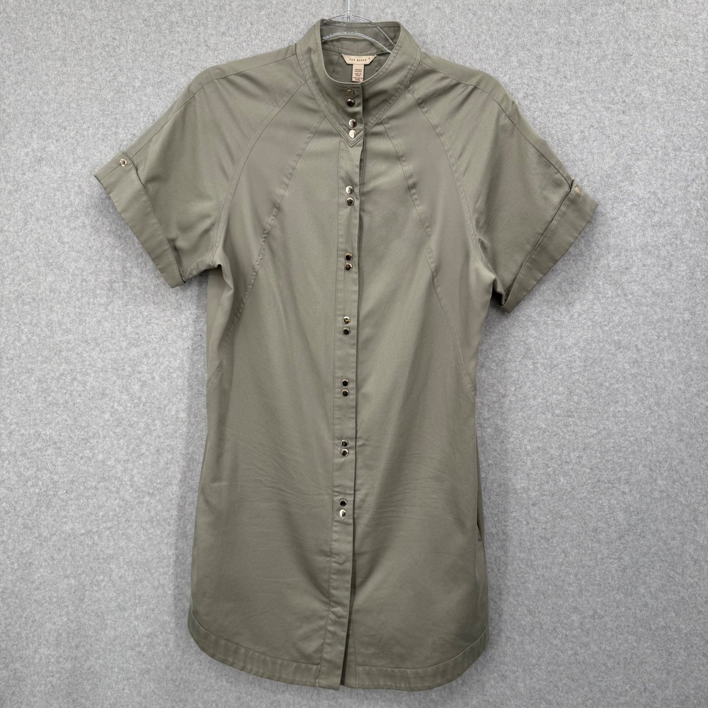 Ted Baker Shirt‎ Dress Women Gold Button Utility Safari Core Size 2 US 6